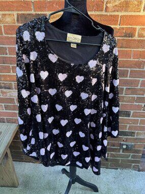 Wildfox Black Sequin Heart Tunic Top Size S Pink Hearts Party Glam